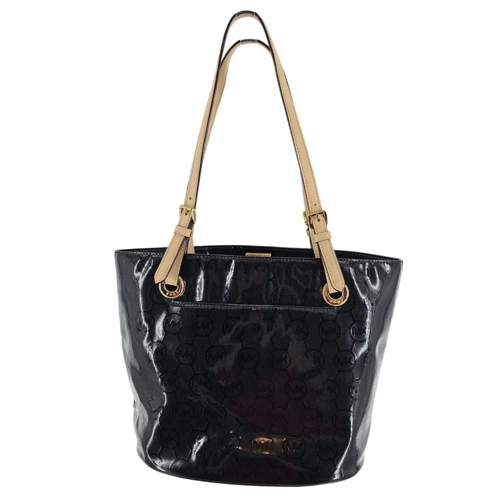 Michael Kors MK Black Patent Leather Tote Shoulder Bag Medium EUC!‎
